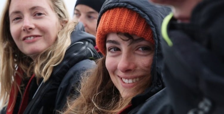 Rowan Henthorn (right) with her crewmates