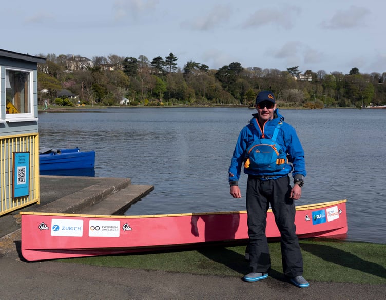 Martin Malone at Mooragh Park with the canoe he built for the fundraising challenge