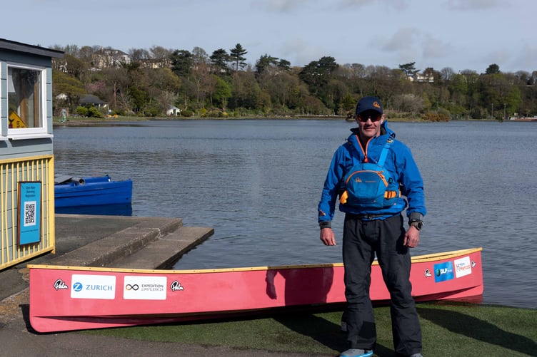 Martin Malone at Mooragh Park with the canoe he built for the fundraising challenge
