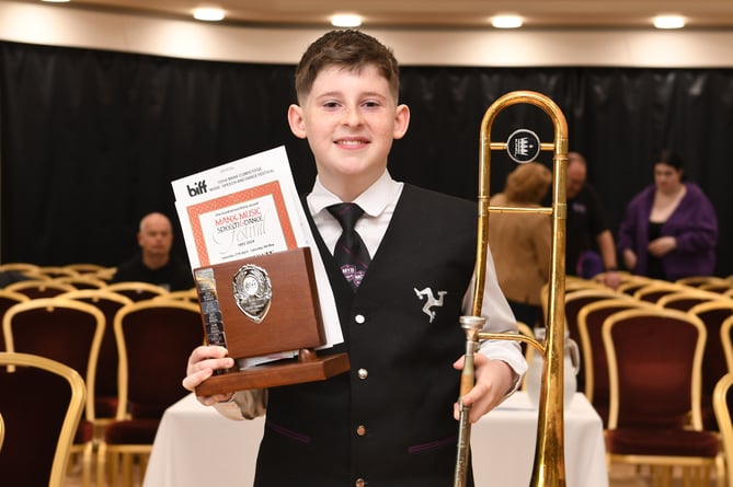 The first day of the 2024 Manx Music, Speech and Dance Festival, better known as the Guild -   pictured is trombone player Will Gerrard (11), winner of the Brass Instrumental Solo class (years 7 and 8)