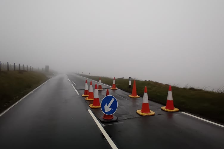 Road works on the A18 Mountain Road between the Creg Ny Baa and the Bungalow
