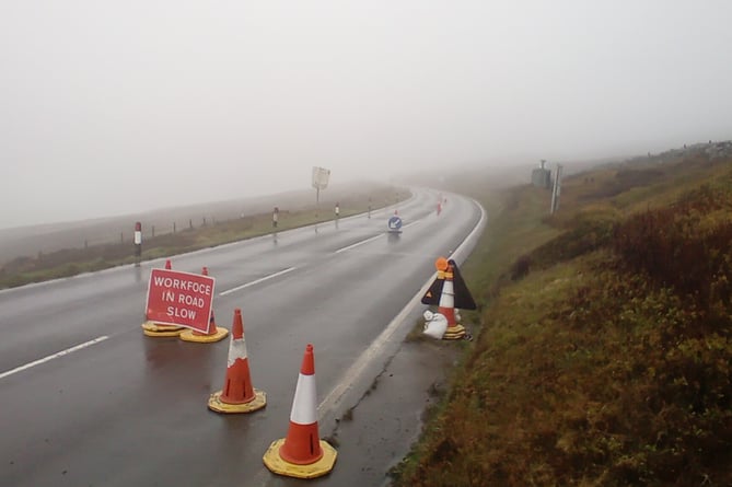Road works on the A18 Mountain Road between the Creg Ny Baa and the Bungalow
