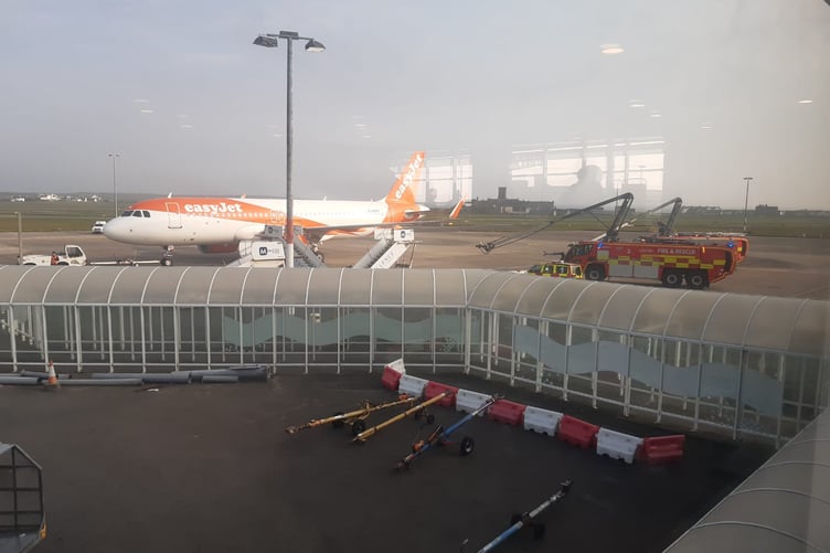 Emergency services on the runway at Ronaldsway Airport