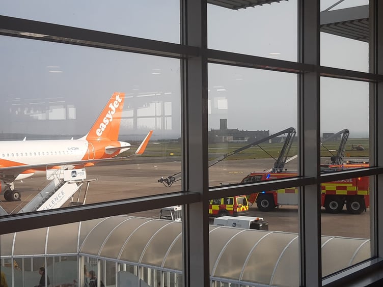 Emergency services spotted on the runway at Ronaldsway airport