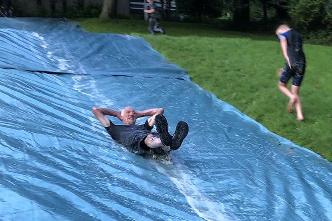 August 2020 - “A wet and wild” evening - Bernard on the water slide