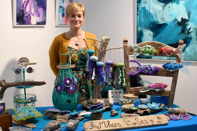 Hand felted sea-inspired work by Rachel Roberts, aka Mhara from the Sea, featured at the Finders Keepers artisan market at Artreach Studios in Peel.
