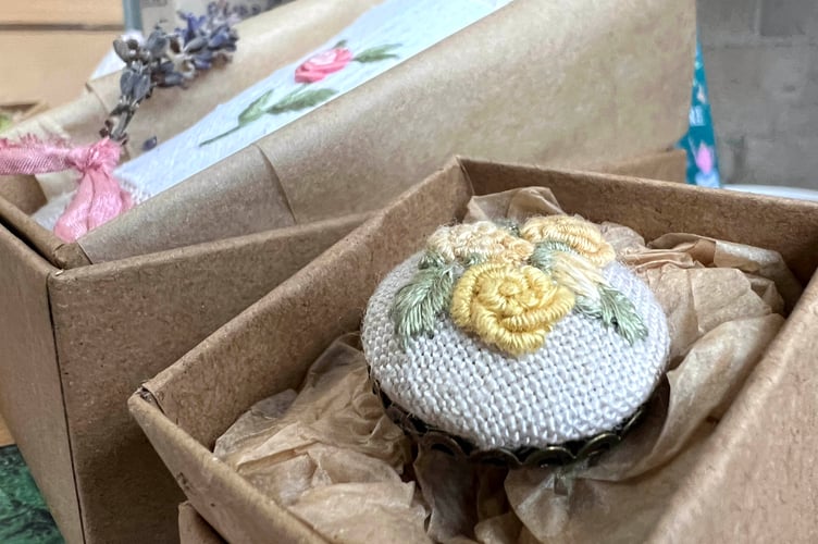 Some of the work on sale by Cherie's Stitchery Studio at the market in Peel