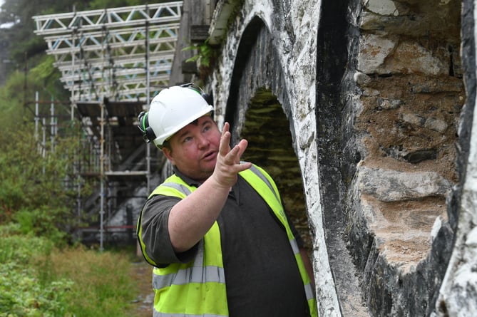 Behind the scenes of Phase 2 of the Laxey Wheel restoration project - traditional lime work on the viaduct, pictured is Derek Clarkson
of the CCJ Group