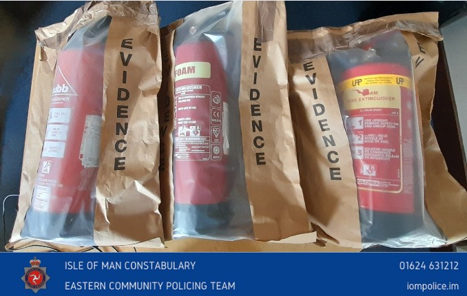 Three red fire extinguishers were set off in the area of Castle Street, Douglas 