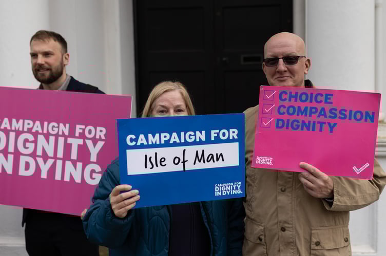 Dignity in Dying campaigners outside the Tynwald building on Tuesday