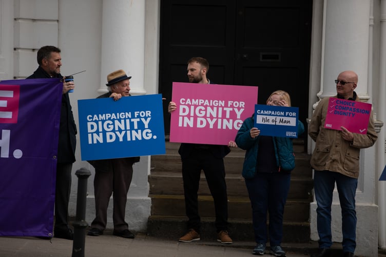 Dignity in Dying campaigners outside the Tynwald building on Tuesday