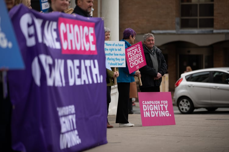 Dignity in Dying campaigners outside Tynwald