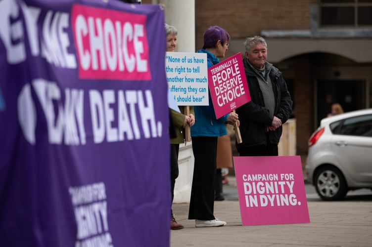 Dignity in Dying campaigners outside Tynwald
