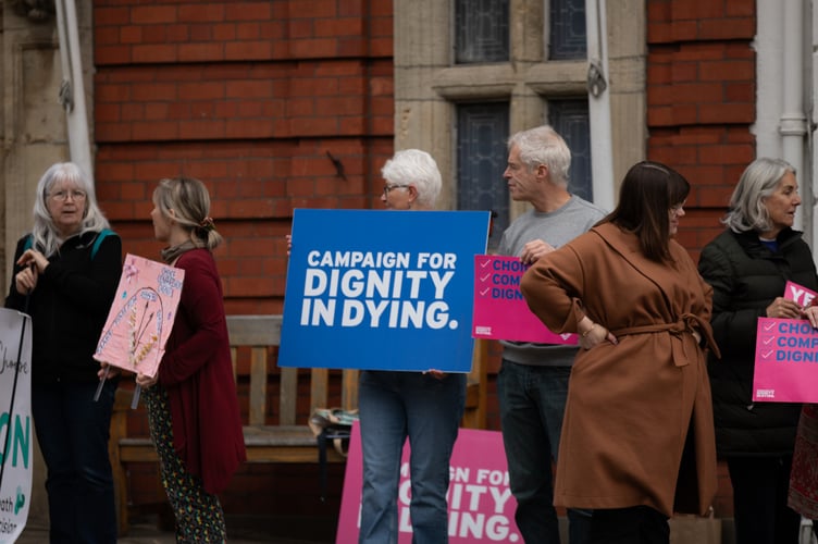 Dignity in Dying campaigners outside Tynwald