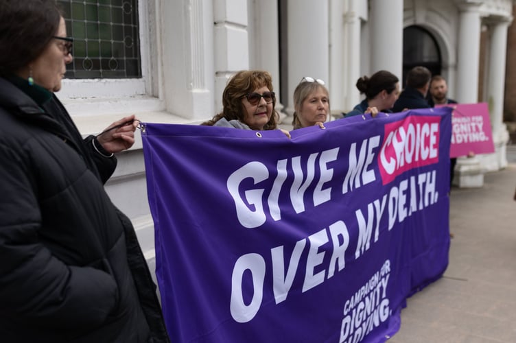 Dignity in Dying campaigners outside Tynwald