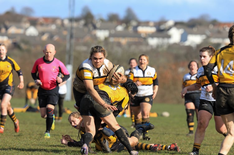 Maylyn Campbell in action for Vagas against Didsbury Hoc T in Women's NC1 North West recently (Photo: Callum Staley)