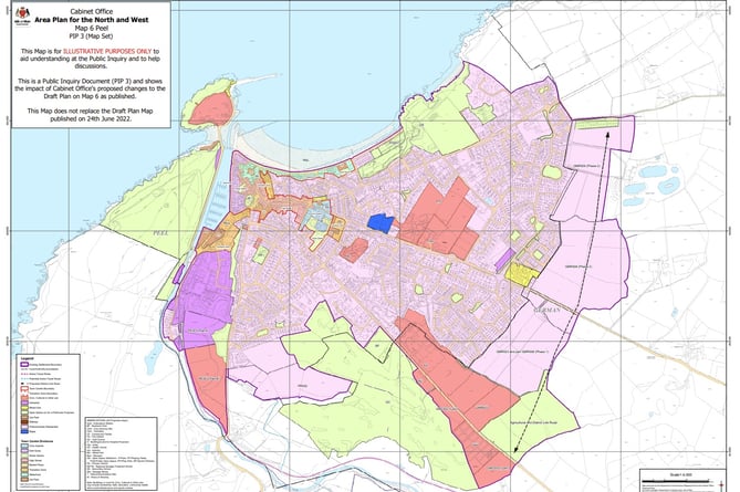 Map showing areas in pink zoned for housing