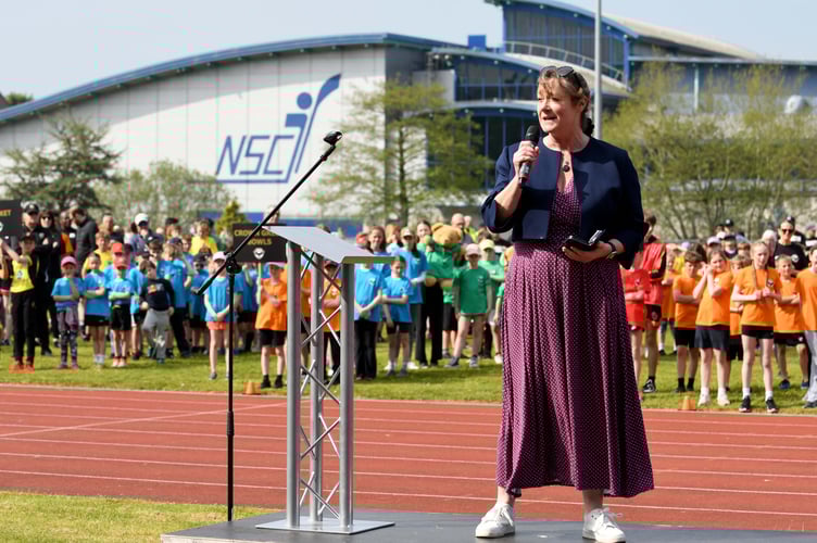 Education, Sport and Culture Minister Daphne Caine opening the Manx Youth Games
