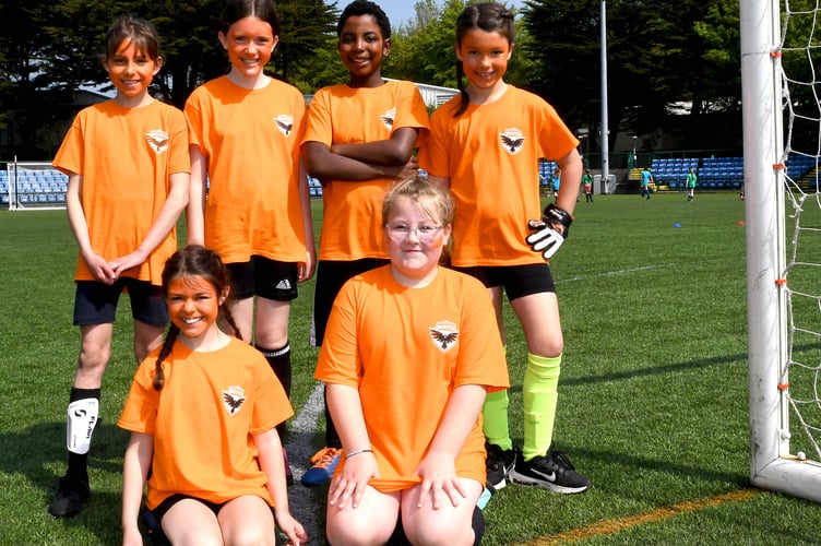 One of the teams taking part in girls' football at the Manx Youth Games