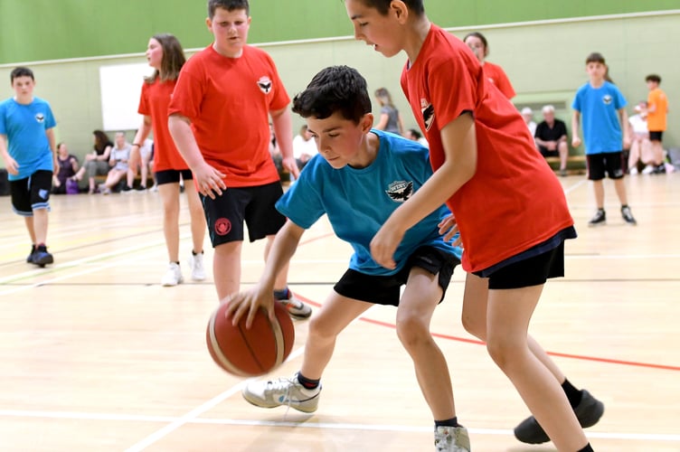 A basketball taking place during the Manx Youth Games