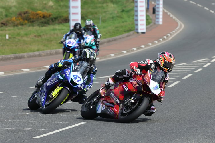 Davey Todd (No1) and Richard Cooper battled it out in both the Supersport races at the North West 200, with Cooper winning Thursday's opener after Todd crashed out, before the latter claimed the honours on Saturday (Photo: Dave Kneen)