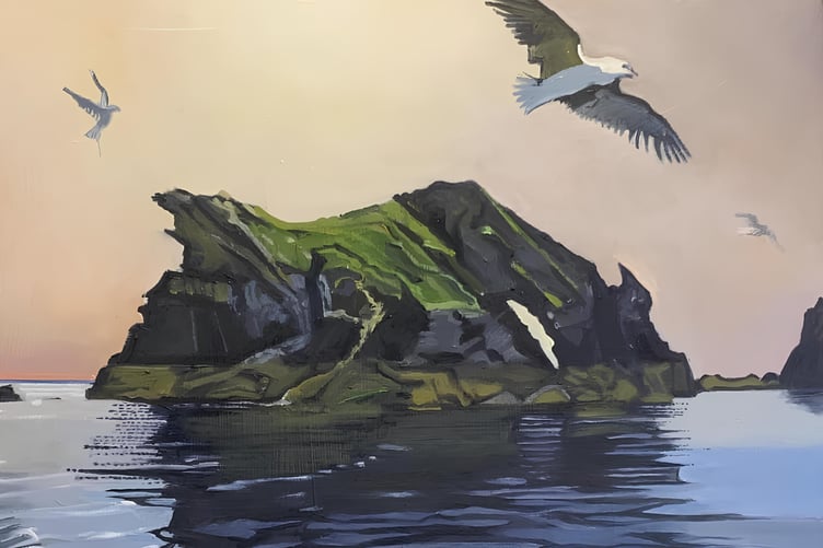 Painting by Graham Rider of the Drinking Dragon off the Calf of Man
