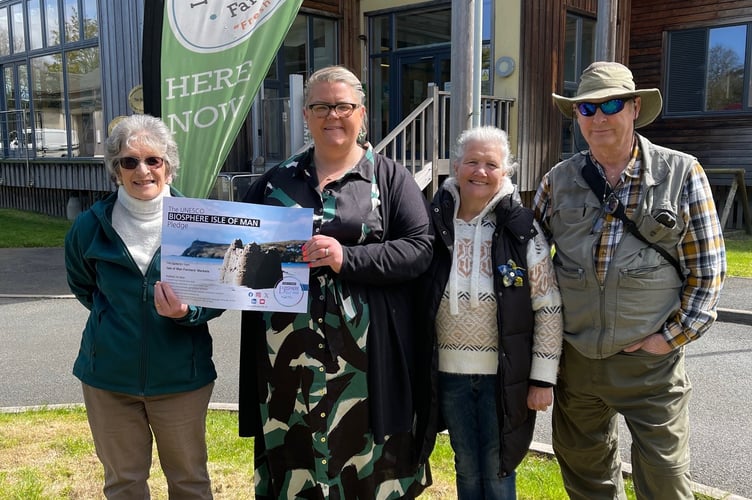 Left to right: Sheila Gawne (IOM Farmers Market committee member), Clare Barber (DEFA Minister), Sheila Clark (secretary) and Peter Skears (vice chair)