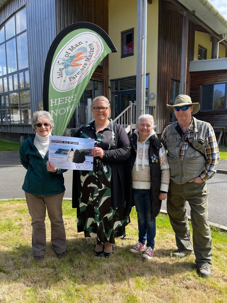 Left to right: Sheila Gawne (IOM Farmers Market committee member), Clare Barber (DEFA Minister), Sheila Clark (secretary) and Peter Skears (vice chair)