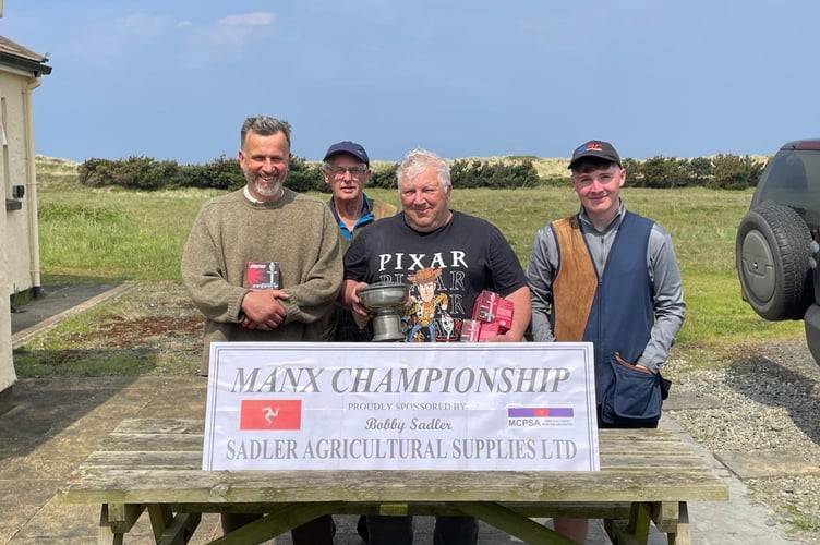 The prizewinners in the 2024 Down the Line (single barrel) Manx championship at Ayre Clay Target Club