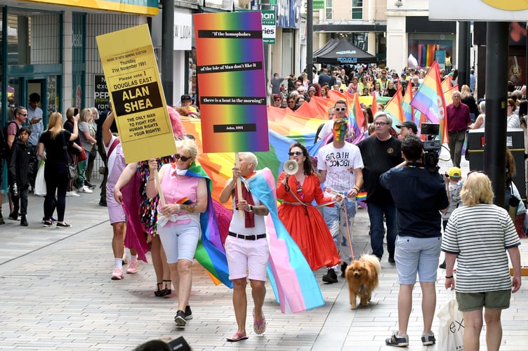 The 'Long Walk to Pride' parade through Strand Street, part of the inaugural Isle of Pride festival, 2020