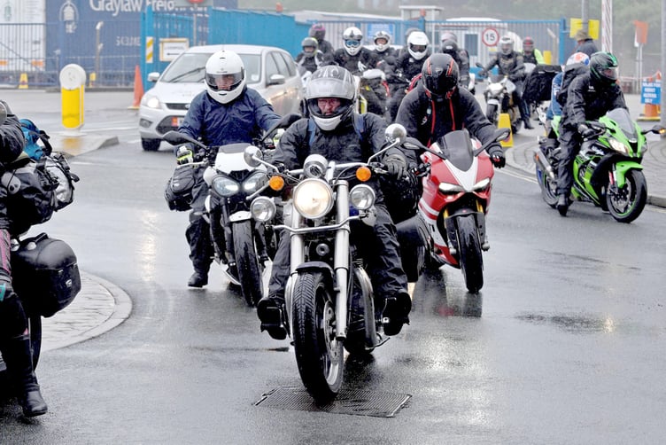 Motorbikes at the Sea Terminal arriving in Douglas for the Isle of Man TT in 2019