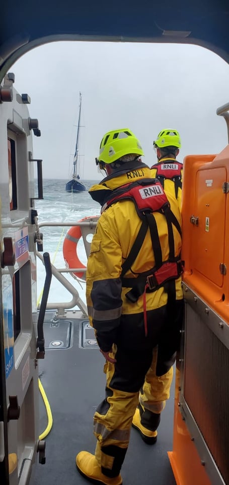 Peel lifeboat aiding a yacht yesterday morning