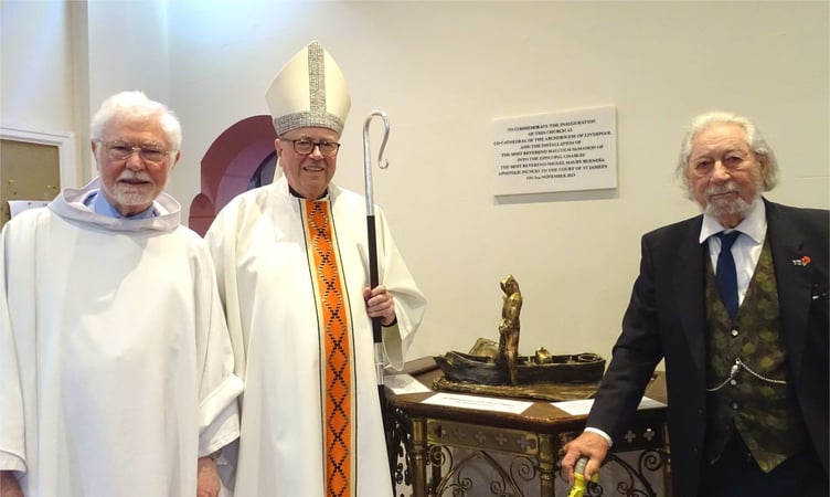 Cathedral Dean Monsignor John Devine, Archbishop Malcolm McMahon OP, Major Shane Lucas with Mrs Charlotte Lucas.