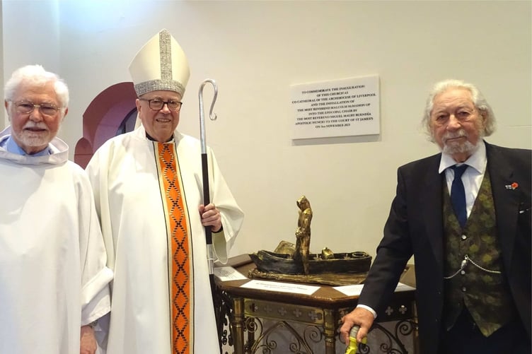 Cathedral Dean Monsignor John Devine, Archbishop Malcolm McMahon OP, Major Shane Lucas with Mrs Charlotte Lucas.