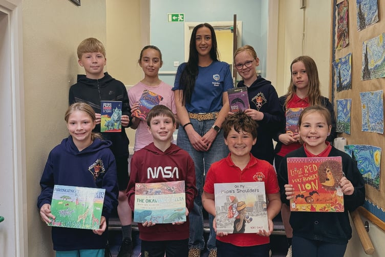 Catherine Harrop with members of the student council at Scoill yn Jubilee