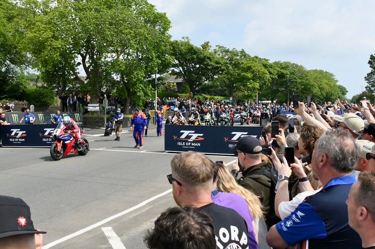 A packed startline at the TT Grandstand 