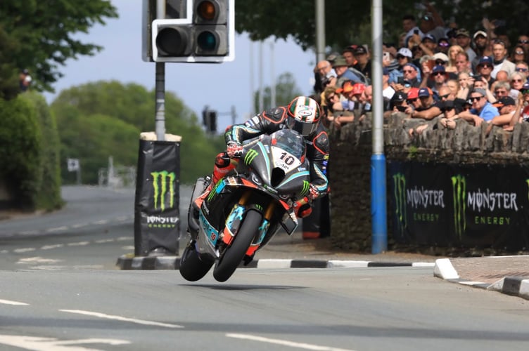 Peter Hickman on his way to victory in the Superbike TT