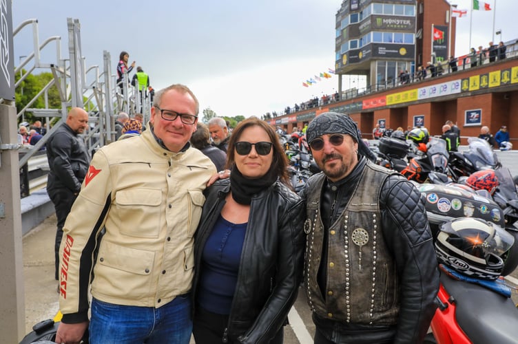 Pete Colquhoun, Sue Steele, Harley Kim from the Isle of Man. Isle of Man TT Races Legacy Lap 2024
