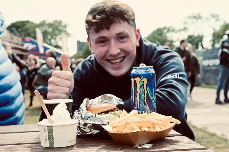Tom with his meal for under £20 at the Grandstand 
