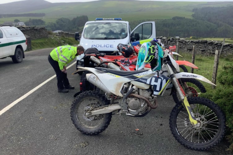 Police and DEFA rangers stopped four off-road motorcyclists for riding illegally around Snaefell upland