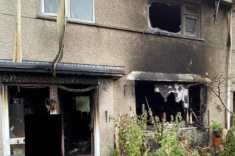 The home after the fire in Port Erin