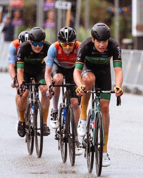 Manx cyclist Callum Salisbury (centre) in action during the Fyen Rundt one-day race in Denmark recently