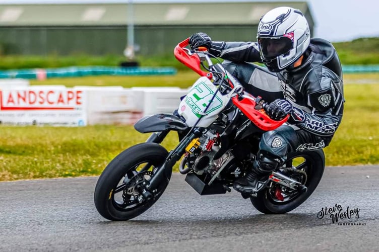Junior pitbike championship leader Conor Percival in action on Sunday (Photo: Steve Wesley Photography)