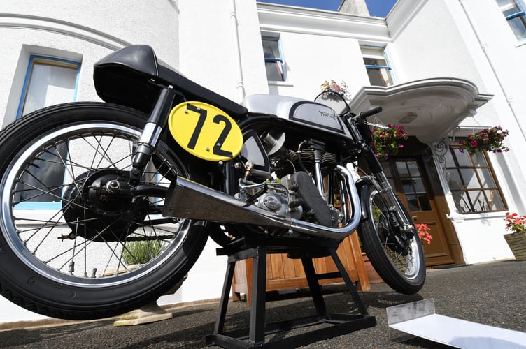 A 1952 Manx Norton was on display outside Government House
