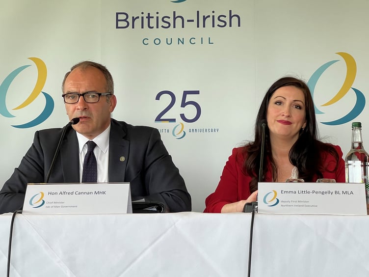 Chief Minister Alfred Cannan and Northern Ireland Executive Deputy First Minister Emma Little-Pengelly at the BIC summit press conference