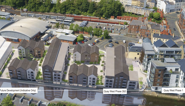 Aerial view showing proposed Quay West phase 2 and 3 development