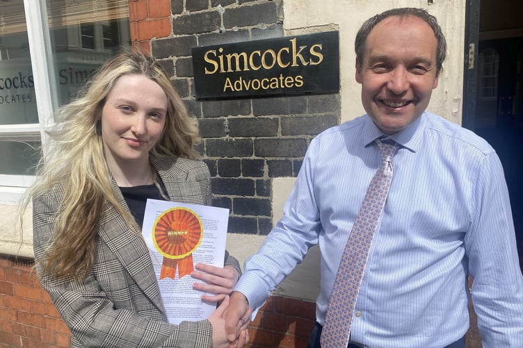 Simcocks Advocates head of litigation Chris Brooks and competition winner Libby Delaney