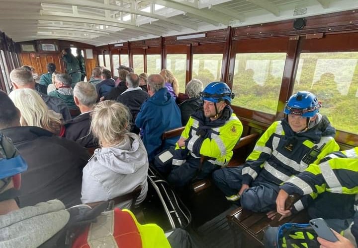 Rescue teams on the commandeered tram