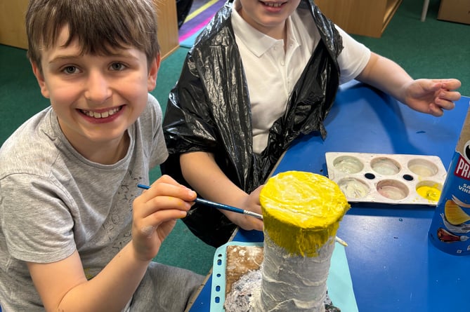 Dhoon school pupils creating some of the art work