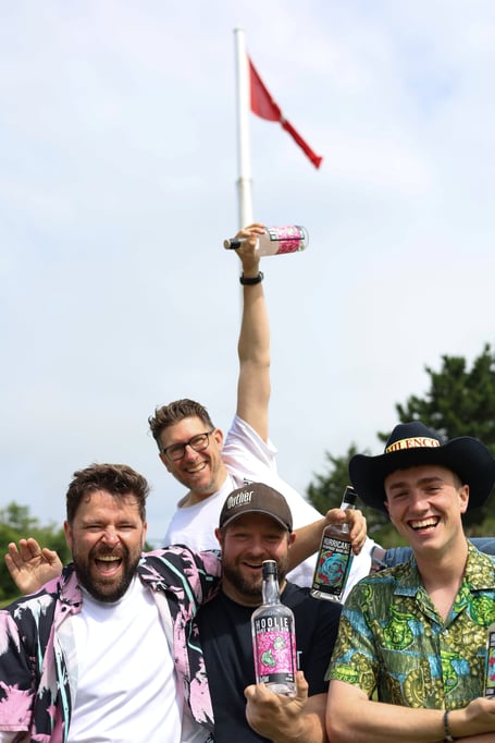 Outlier Co-Founders Rick Dacey and Ian Warborn-Jones (centre front and back) and Kiki Lounge Co-Founders Jamie Lewis (left) and Drew Fleming (right).